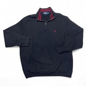 Polo Ralph Lauren 90s Vintage Black Red Cotton 1/4 Zip Sweatshirt Jumper XL